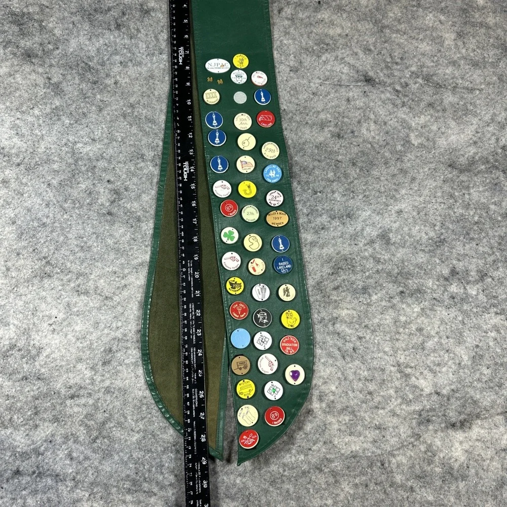 Vtg Dance Club Merit Sash Green Pleather 46 Merit‎ Badges Outdoors 90s